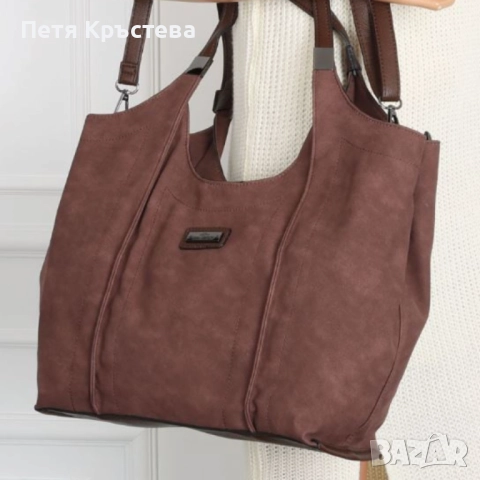 Дамска чанта от еко велур и к. – елегантен и практичен модел (бордо), снимка 3 - Чанти - 52787390