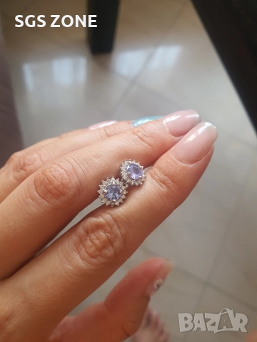 Сребърни обеци с естествен танзанит., снимка 3 - Обеци - 52876971