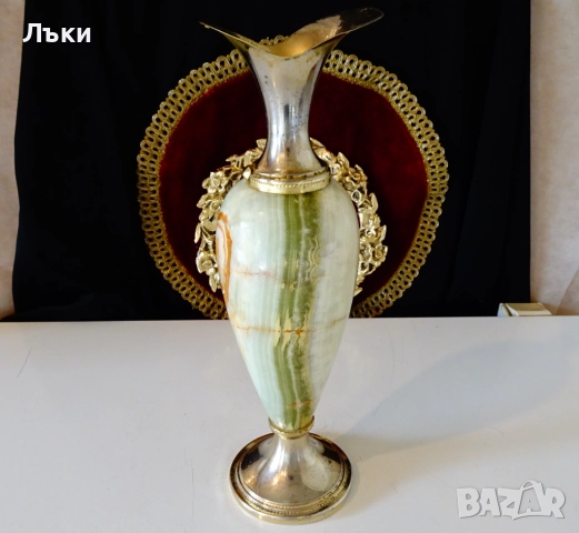 Посребрена ваза,свещник оникс 2.2 кг.,месинг. , снимка 2 - Антикварни и старинни предмети - 52673709