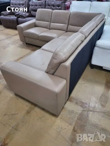 Бежов кожен ъглов диван "ALDOSA", снимка 3 - Дивани и мека мебел - 39965352