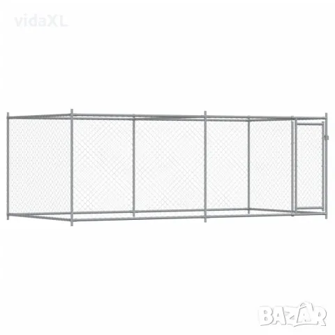 vidaXL Кучешка клетка с врата сива 4x2x1,5 м поцинкована стомана