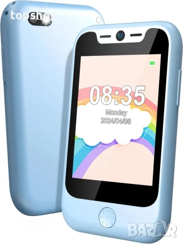 Телефон за деца със сим карта и различни игри, родителски контрол, музика, камера, тъч скрийн - син