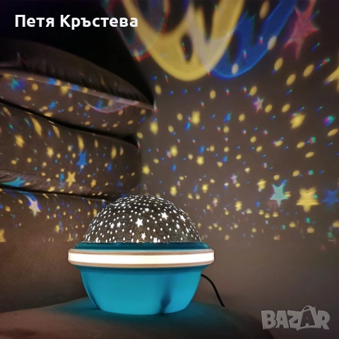 Цветна LED нощна лампа НЛО проектор със звездно небе, звезди и луна за детската стая и спокоен сън, снимка 7 - Настолни лампи - 52343562