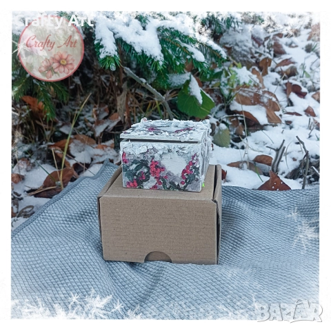 Дървена коледна кутия за бижута с декупаж , снимка 5 - Декорация за дома - 52078831