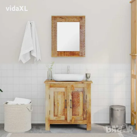 vidaXL Шкаф за баня с огледало, солидно мангово дърво, снимка 3 - Шкафове - 56146387