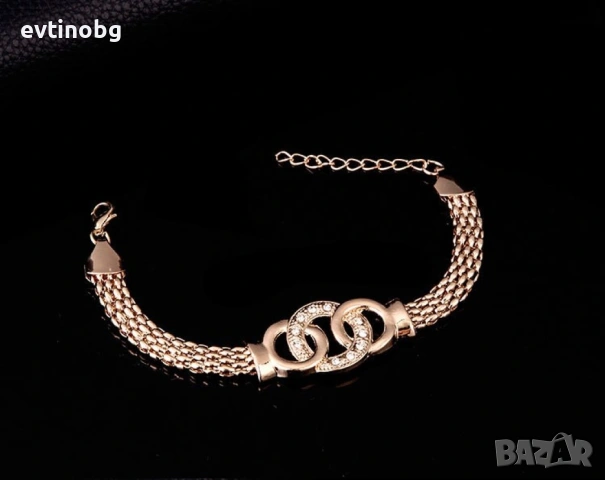 Позлатен комплект бижута от 4 броя части с преплетени рингове, снимка 6 - Колиета, медальони, синджири - 53843561