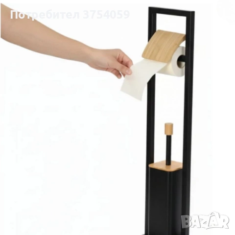 Стойка 2в1 Cheffinger за баня с тоалетна четка и държач за тоалетна хартия – метал и дърво, снимка 6 - Други стоки за дома - 53174995