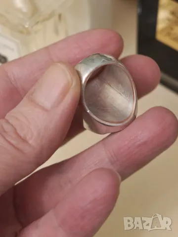 Масивен сребърен пръстен с естествен нефрит, снимка 6 - Пръстени - 47992943