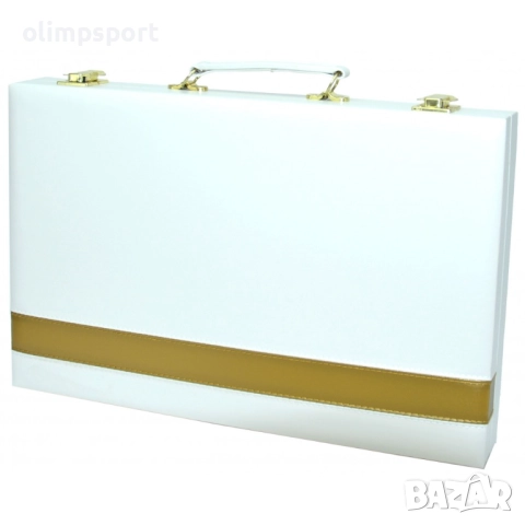 Табла бял винил със триъгълници в златно и червено райе, снимка 2 - Шах и табла - 52790698