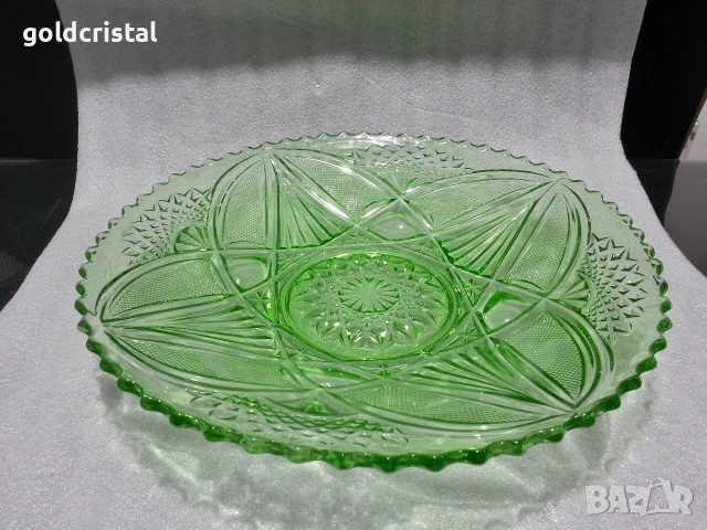 Стара стъклена фруктиера цветно зелено стъкло 