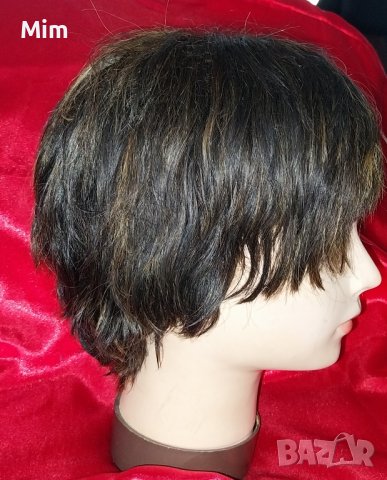 Къса Черна  перука на пеперява руси кичури , снимка 3 - Аксесоари за коса - 44334761