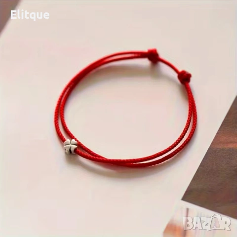 Червена гривна с детелина – символ на късмет и защита, снимка 6 - Гривни - 53126980