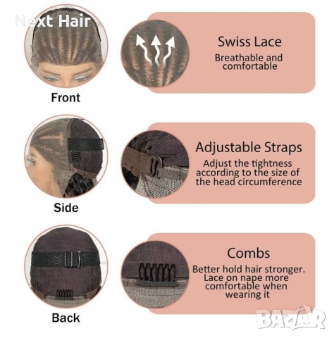 Екзотична черна синтетична перука с пълзящи плитки и къдрава дължина 70 см - Lace Front 13x6, снимка 11 - Аксесоари за коса - 52828530