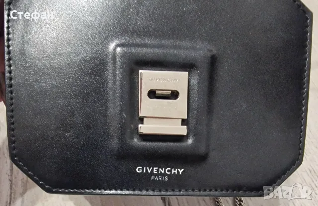 Оригинална Givenchy черна кожена чанта с верига и сребърна закопчалка – Made in Italy, снимка 9 - Чанти - 55768471