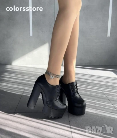 Обувки на ток - черна кожа - FB10

