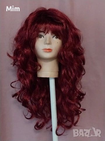 55 см Къдрева перука в черно и медено червено , снимка 3 - Аксесоари за коса - 53311486