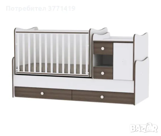 Бебешко/юнушеско легло LORELLI Classic Трансформиращо се легло-люлка 190/72 см. MINI MAX БЯЛ/ОРЕХ