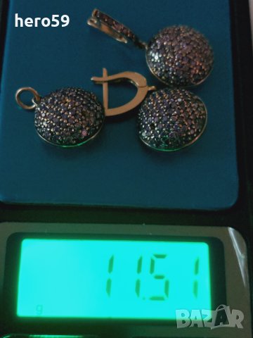 Златни дамски обеци и медальон с аметисти-злато 14 к., снимка 10 - Обеци - 41229708