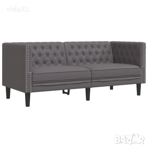 vidaXL Честърфийлд диван с 2 седалки сив от kunstnahast