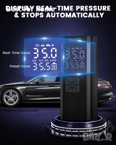 Електрическа въздушна помпа TANYO с USB LED светлина за кола, велосипед, мотоциклет, топка, снимка 3 - Друга електроника - 50505869