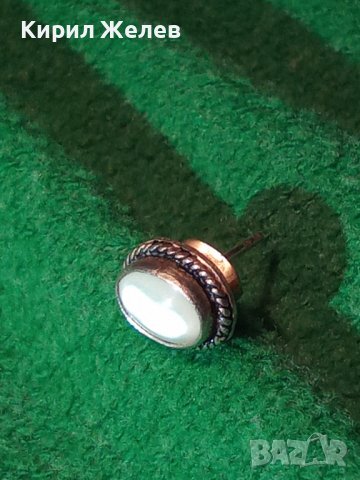 СТАРА СРЕБЪРНА АРТ ДЕКО ОБЕЦА СРЕБРО 925 АНГЛИЯ с ШЛИФОВАН ЛУНЕН КАМЪК и СТОМАНЕНА ЗАКОПЧАЛКА 38729, снимка 7 - Обеци - 41730287