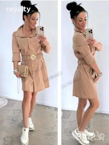 Бежова рокля риза с колан