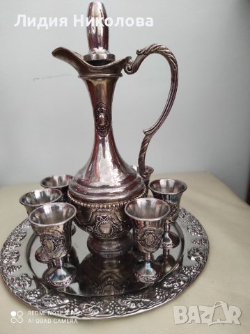 Посребрен комплект 6 бр.чаши с кана за аперитив, снимка 2 - Сервизи - 42062395