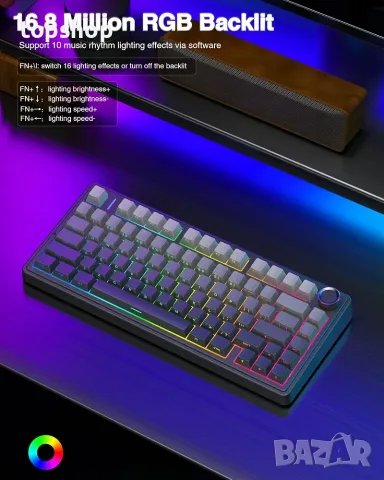Чисто нова безжична механична клавиатура AULA F75 Pro (RGB / Hot-Swap / 75%)  , снимка 6 - Клавиатури и мишки - 55829304