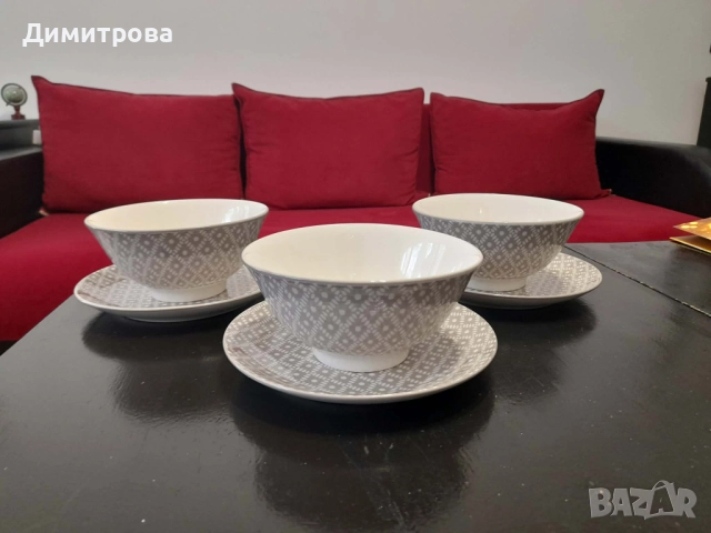 Нов порцеланов комплект за сервиране купи и чинии