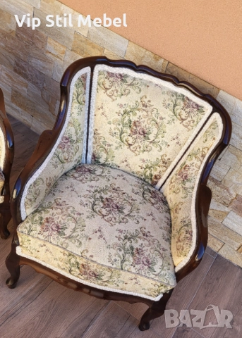 Френска холна гарнитура с гобленова дамаска , снимка 5 - Дивани и мека мебел - 52790049