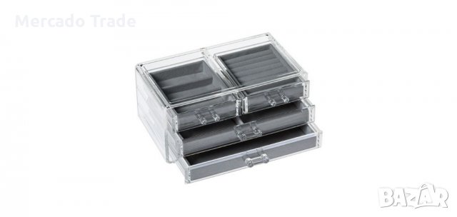 Органайзер за бижута Прозрачен, Сиво кадифе, 4 чекмеджета, снимка 2 - Органайзери - 36025750