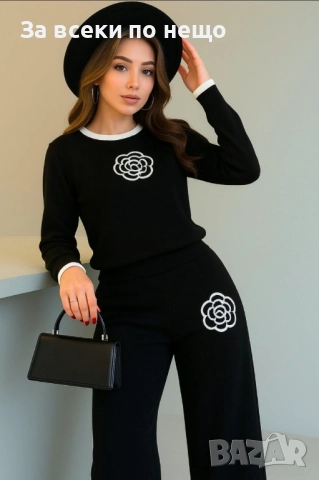 Дамски Комплект Плетиво С Бродирано Цвете - 2 Налични Цвята Код S16, снимка 2 - Комплекти - 52396612