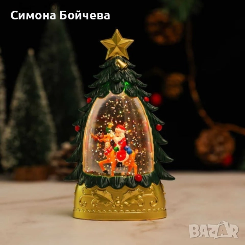 Коледна LED декоративна лампа с вода и брокат – празнична светлина и магия в елховиден дизайн, снимка 4 - Декорация за дома - 52819341