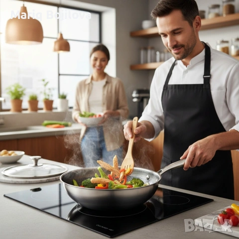 Уок тиган с капак Goldmann Fusionhex Pro GM 1128-28WK, 28x8.5 , снимка 4 - Съдове за готвене - 53556029
