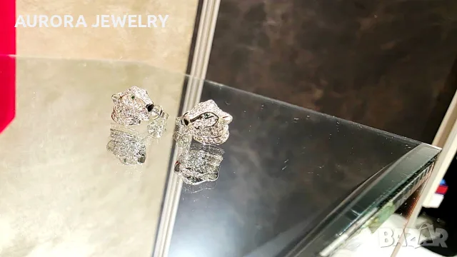 CARTIER Panthere de Cartier White Gold Stud Paved Diamond Дамски Обеци, снимка 7 - Обеци - 56306462