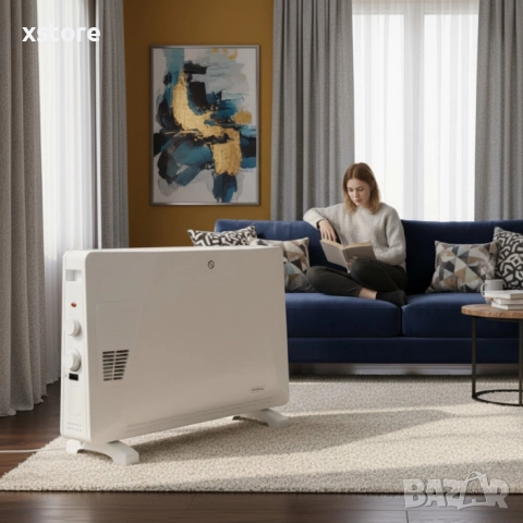 Конвекторен отоплител Rosberg – 2500W, 3 степени, с вентилатор, защита от прегряване (бял или черен), снимка 5 - Отоплителни печки - 52698565