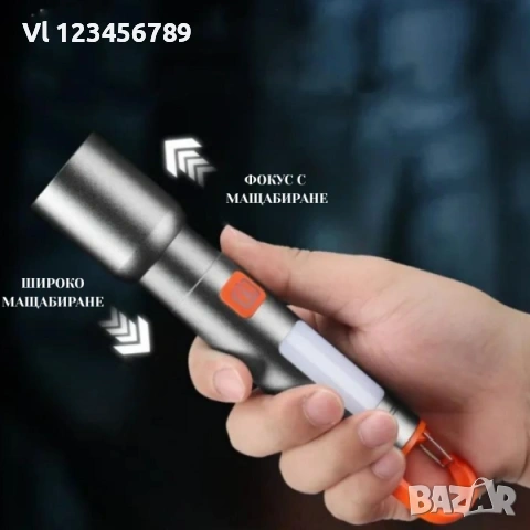 Акумулаторен LED фенер, висока яркост,USB Type-C, с карабинер FS-22105, снимка 4 - Къмпинг осветление - 53816268