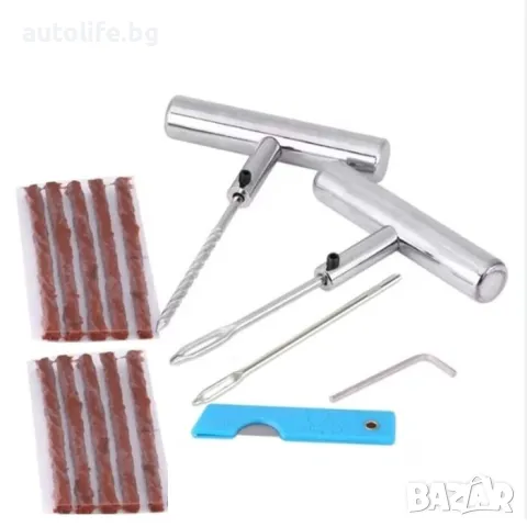 Ремонтен комплект за лепене гуми в куфарче шило фитили, снимка 1