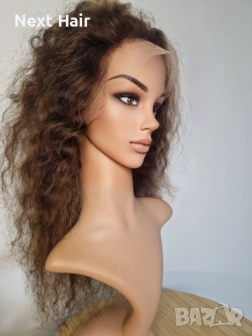 Естествена афро къдрава кафява перука с руси кичури с дантела 13х4, снимка 14 - Аксесоари за коса - 52024595