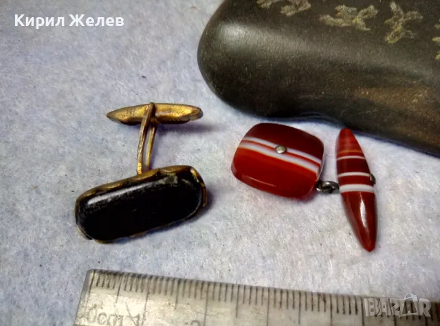 Лот 2 Стари БУТОНЕЛИ МЕСИНГОВА и от ЮВЕЛИРНО ШЛИФОВАН ПОЛИРАН ЛЕНТОВ АХАТ РЕТРО КОПЧЕТА 48814, снимка 6 - Антикварни и старинни предмети - 48818782