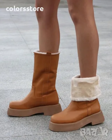 Равни боти - кафява кожа - DFG88, снимка 2 - Дамски боти - 43171246