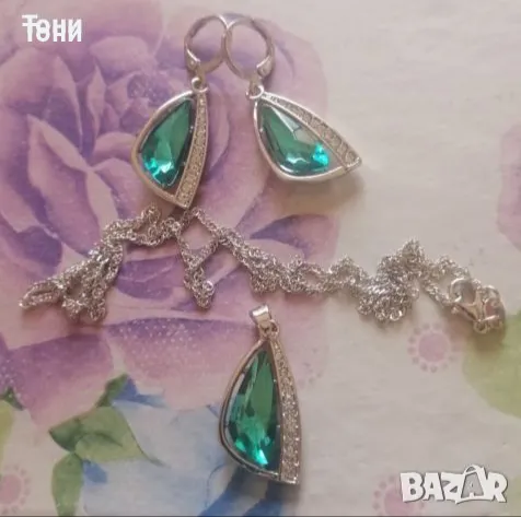 Австрийски Кристал Дамски Сребърен Сет Нов , снимка 3 - Бижутерийни комплекти - 47693941