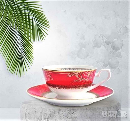 Костен порцелан - червен комплекти за чай и кафе за съдомиялна , снимка 2 - Сервизи - 34808760