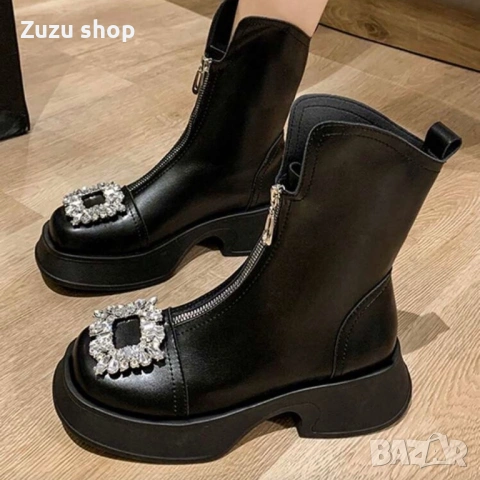 Дамски есенни/зимни боти с кристали, снимка 4 - Дамски боти - 53056310
