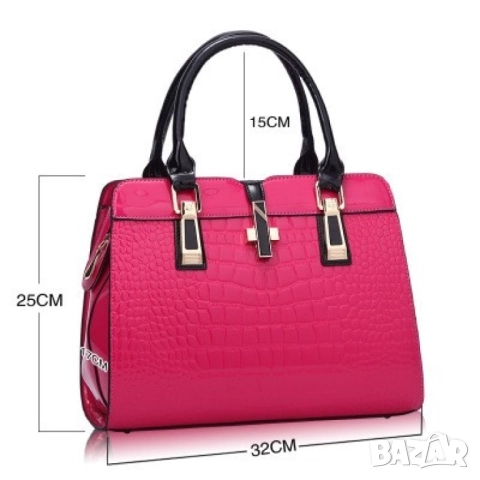 Луксозна лачена дамска чанта, имитираща крокодилски десен - черен цвят, снимка 15 - Чанти - 52112908