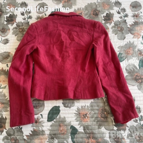 Дамско сако Mango MNG с 2 копчета, памучно, размер XS, бордо, снимка 6 - Сака - 53274848