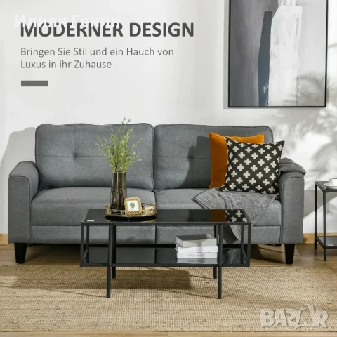 Холна маса HOMCOM с рафт, регулируеми крачета, стоманена рамка, стъклен плот, 100 x 55 x 45.5 см, снимка 7 - Маси - 50733046