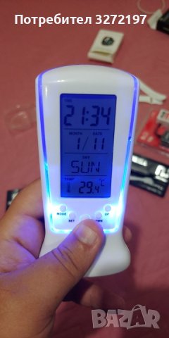 LED Цифров часовник/будилник със синя подсветка, електронен календар, термометър, Аларма , снимка 10 - Други - 40439214
