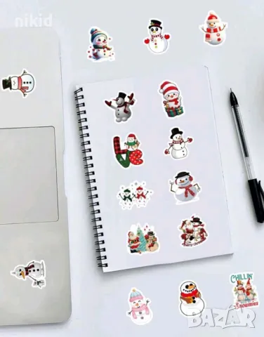 60 бр Коледни снежен самозалепващи лепенки стикери за украса декор картонена торта ръчна изработка, снимка 5 - Други - 48410496