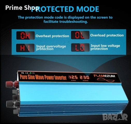 1000W инвертор чиста синусоида 12V-230V с адаптер за запалка и кабели, снимка 3 - Друга електроника - 53754153